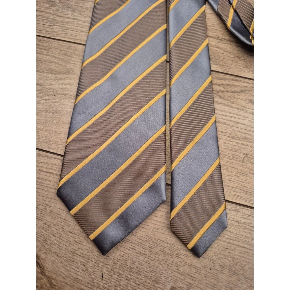 Charvet Mens Striped Silk Necktie Grey Bronze Gold Diagonal Pattern Business Tie